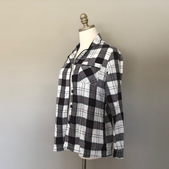 Extra Small Women's Sleep Shirt White Black Red Plaid Wondershop Long Sleeve - Picture 4 of 8